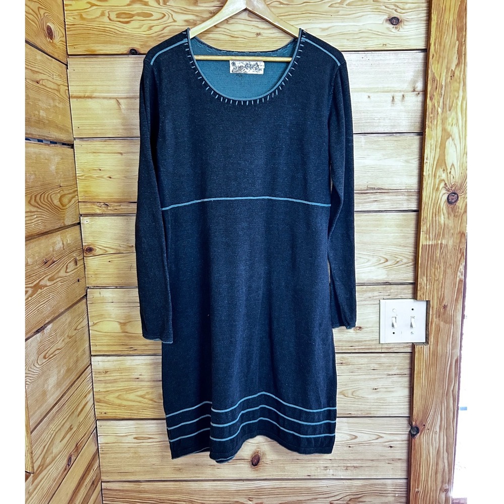Aventura Organic Cotton Long Sleeve Sweater Dress Charcoal‎ Grey Teal XL
